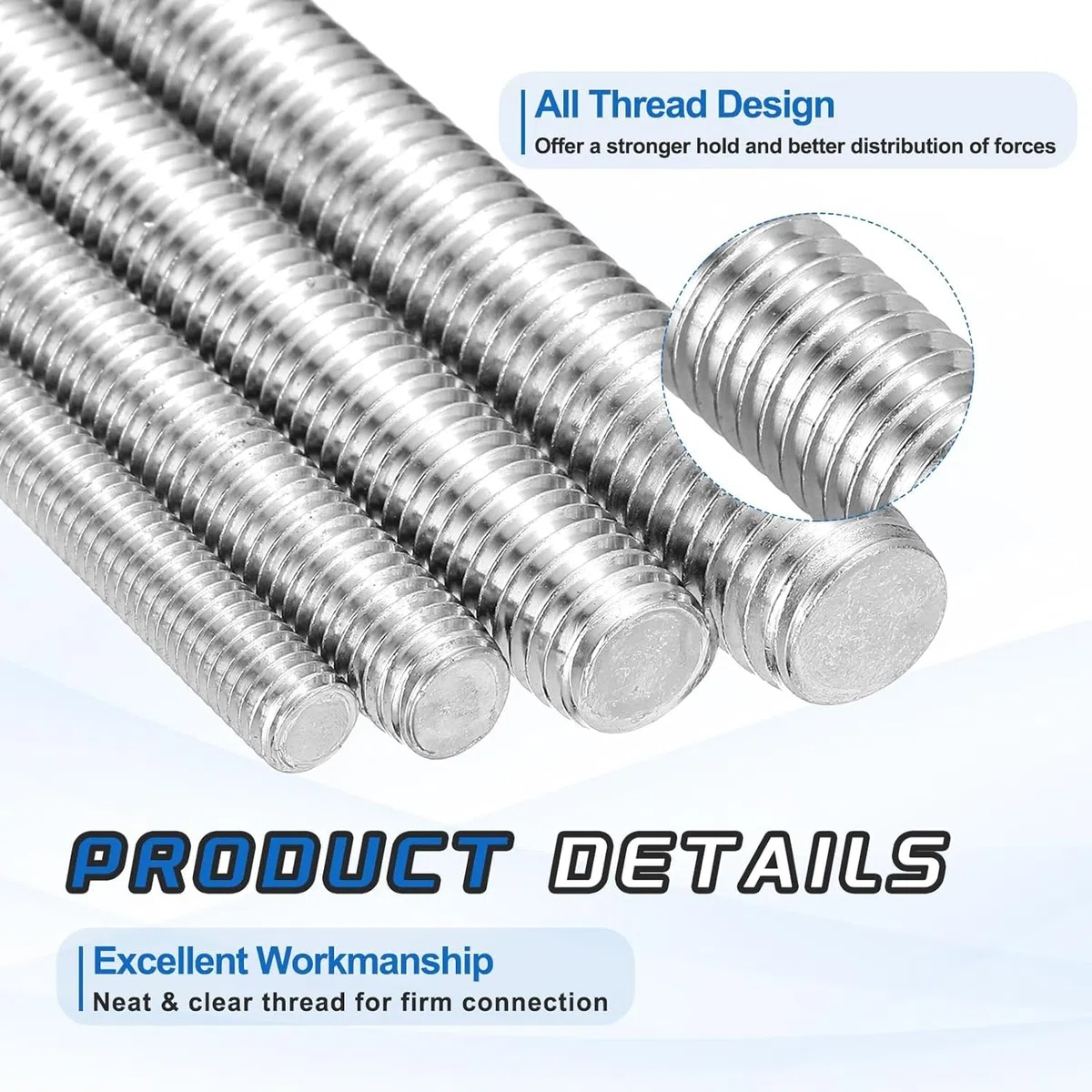 Pręty gwintowane o ruchu liniowym, pręty całkowicie gwintowane Stal nierdzewna 316 M3 16-300 mm(M3x60mm (10pcs))