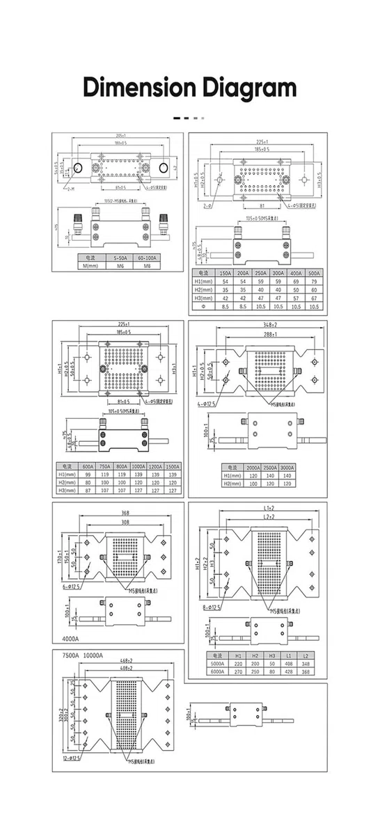 Podzielnik oporu shunt, FL-28 DC Shunt Resistor 10A-300A 0.1% Class 50mV/75mV/100mV Copper & Manganin(75mv,50A)