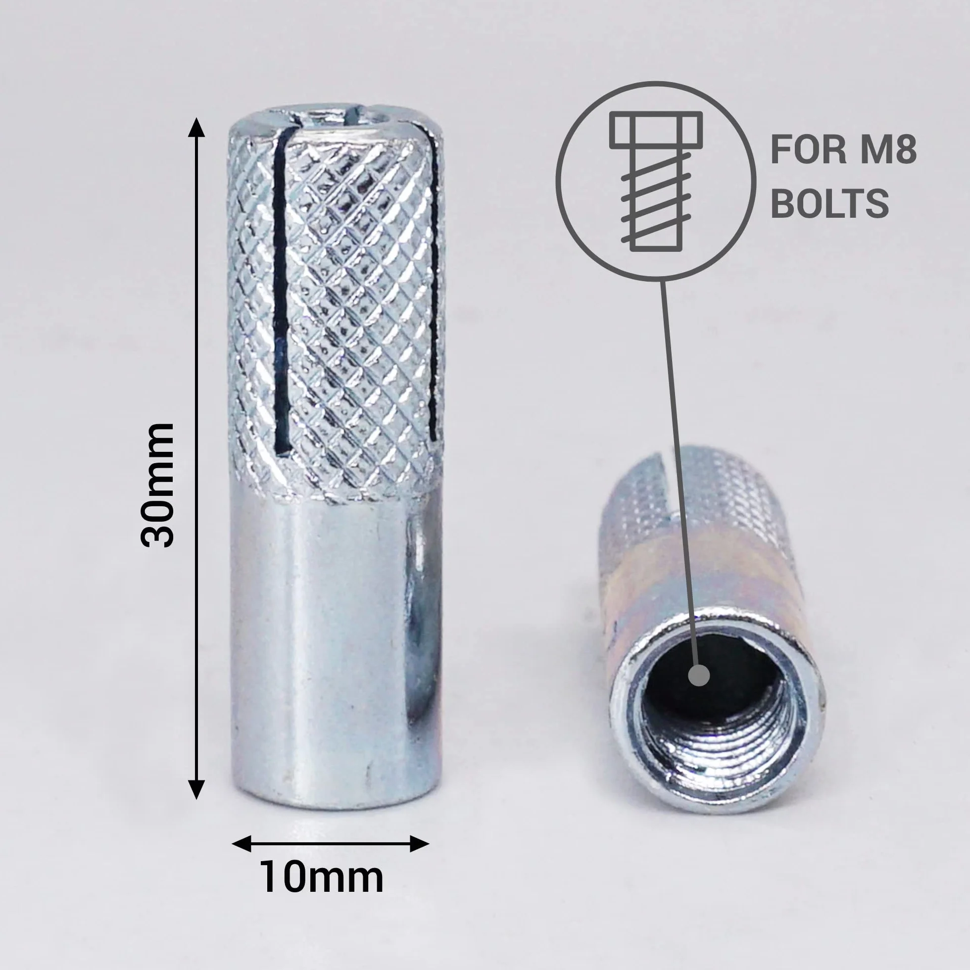 SKIR'CO (20 szt.) radełkowane kotwy wpuszczane M8 x 30 mm, tuleja rozporowa, kołki ścienne, kotwa betonowa